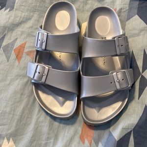 Silver rubber Birkenstocks